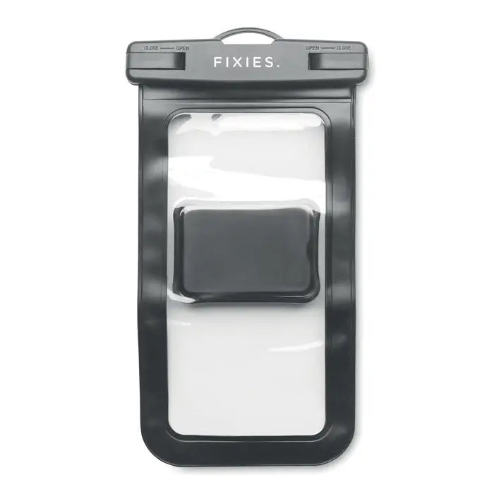 Carcasa pentru suport mobil fixie neagra din pvc cu panou frontal transparent si pad cauciucat pentru bicicleta
