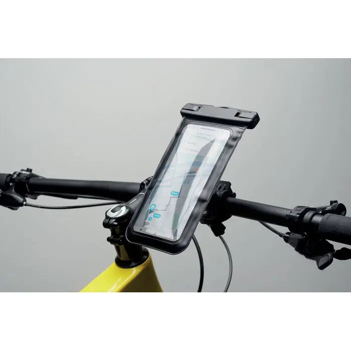 Carcasa neagră impermeabilă pentru telefon din pvc pentru suport mobil bicicletă văzută din spate