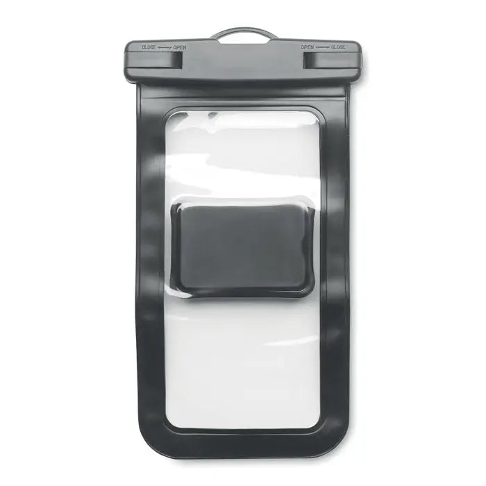 Carcasa neagra impermeabila din pvc pentru suport mobil bicicleta cu panou frontal transparent si pad de prindere integrat