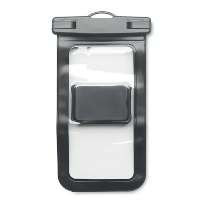 Carcasa neagra impermeabila din pvc pentru suport mobil bicicleta cu panou frontal transparent si pad de prindere integrat