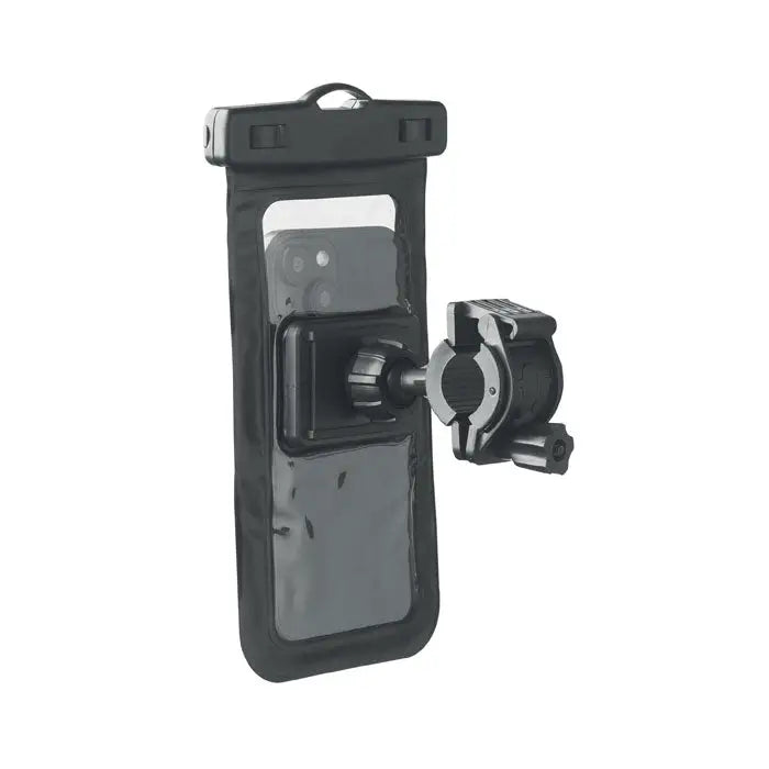 Carcasa neagră impermeabilă pentru telefon din pvc cu suport de prindere pe ghidonul bicicletei