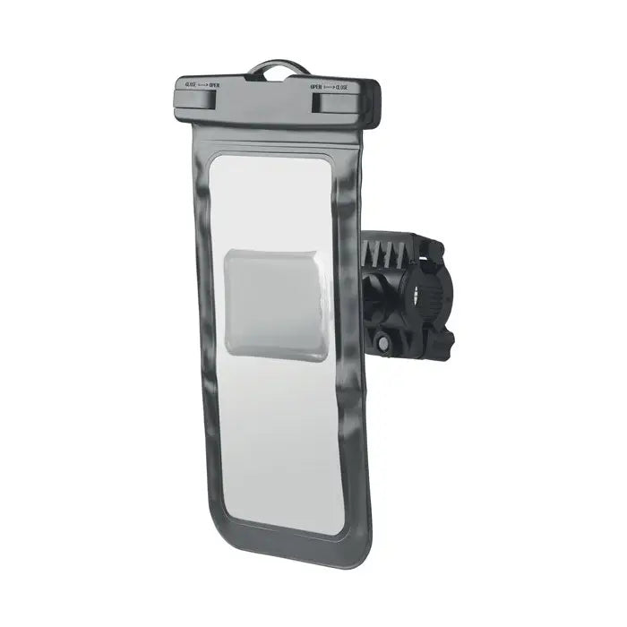 Carcasa pentru suport mobil pentru biciclete neagra din pvc cu fereastra transparenta si montura pentru bicicleta