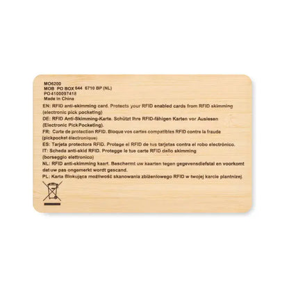 Card rfid din material bambus, culoare deschisa, anti-skimming, cu text gravat multilingv