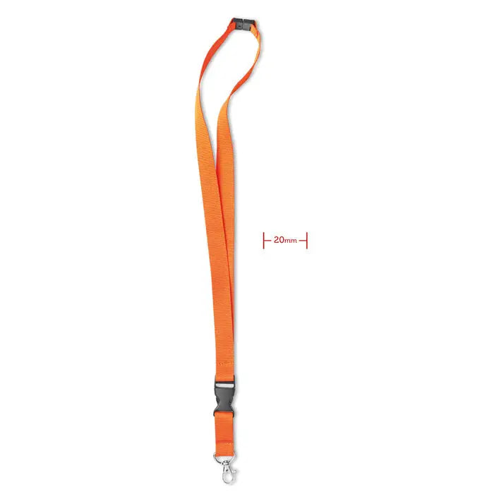 Carlig si catarama pentru snur 20 mm cu lanyard portocaliu din nailon, clips negru si carlig metalic argintiu
