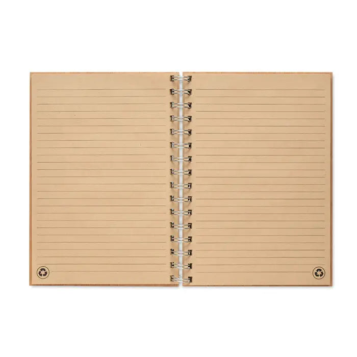 Carnet de bambus cu inele a5 bej cu pagini cu linii si design minimalist spiralat