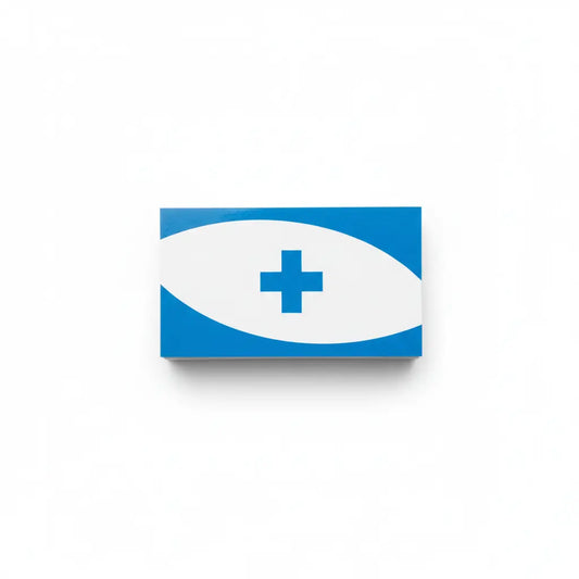 Cărți de vizită plastifiate personalizate, vedere de sus, fundal alb, finisaj lucios CMYK albastru-alb, format 85×55mm – AndorTipo