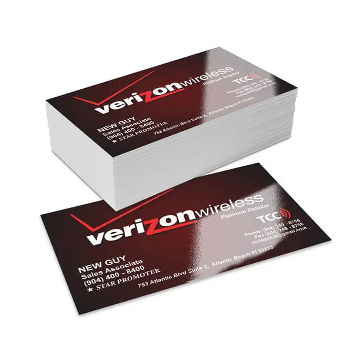 Carti de vizita verizon wireless alb negru si rosu cu finisaj lucios