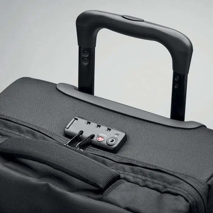 Carucior 600d rpet troler negru din material textil cu mâner rezistent și lacăt cu combinație la fermoar frontal