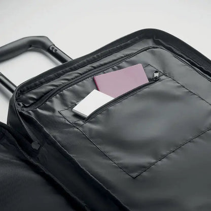 Carucior 600d rpet valiză neagră de nylon cu buzunar interior cu fermoar și pașaport roz plus tabletă albă