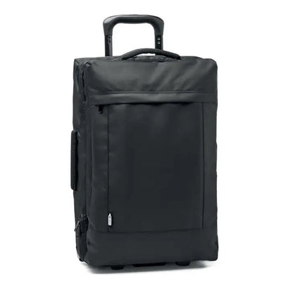 Carucior 600d rpet valiza neagra cu maner rezistent si compartimente multiple cu fermoar