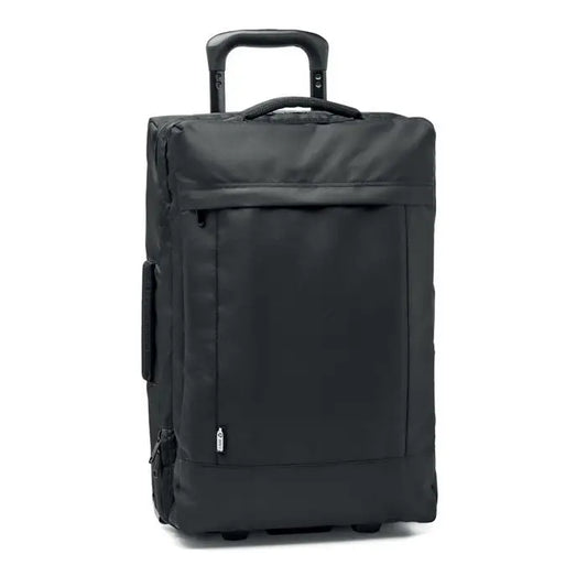 Carucior 600d rpet valiza neagra cu maner rezistent si compartimente multiple cu fermoar