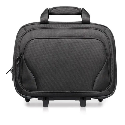 Carucior de afaceri din material texturat negru cu cusături întărite și roți duble pentru laptop