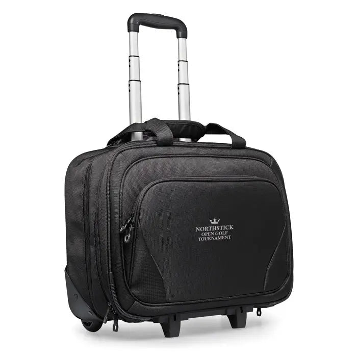 Carucior de afaceri northstick negru deschis cu maner telescopic argintiu si roti duble pentru golf