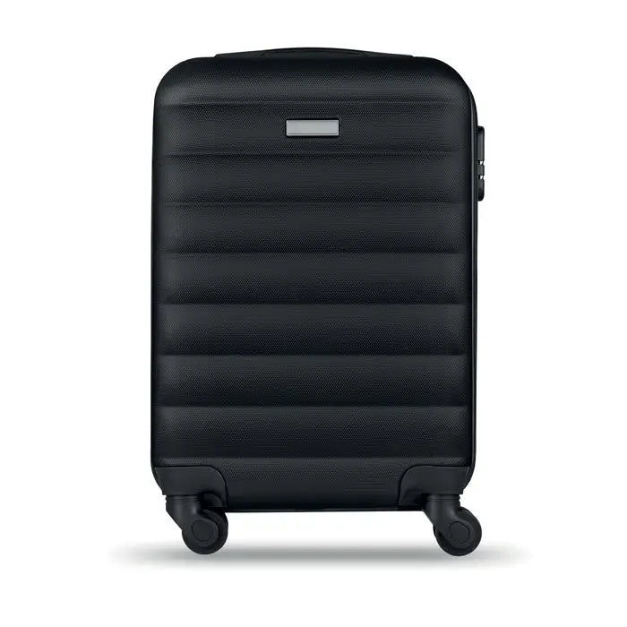 Carucior dur negru cu carcasa tare si textura orizontala pentru transport usor cu patru roti spinner