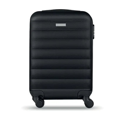 Carucior dur negru cu carcasa tare si textura orizontala pentru transport usor cu patru roti spinner