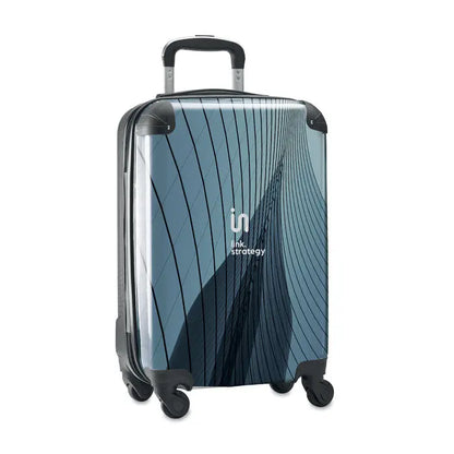 Carucior foto din abs si pc cu design arhitectural albastru si negru si carcasa dura transparenta cu logo ink strategy