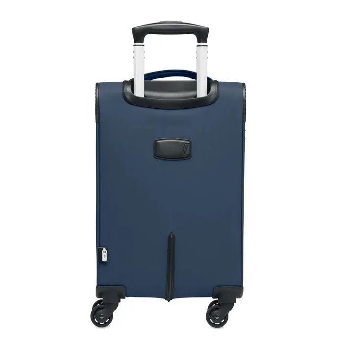 Carucior moale 600d rpet albastru inchis tip valiza dura cu terminații negre si roti
