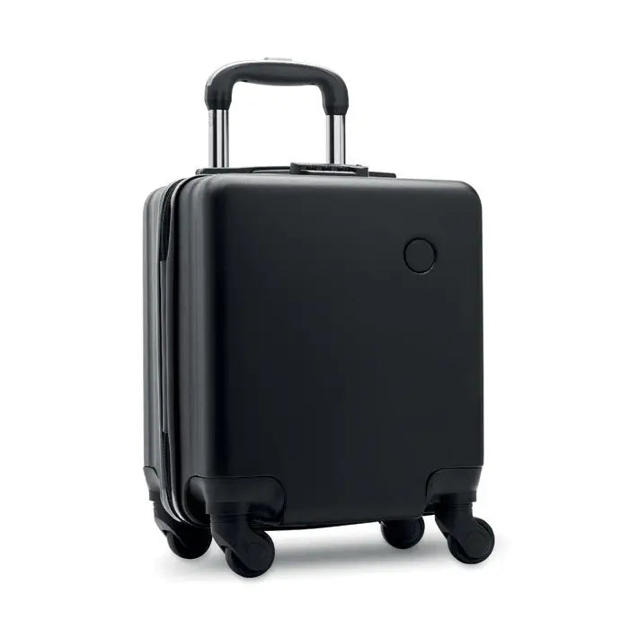 Carucior pentru bagaje sub scaun cu troller negru dur, maner retractabil si patru roti pivotante