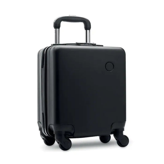 Carucior pentru bagaje sub scaun cu troller negru dur, maner retractabil si patru roti pivotante