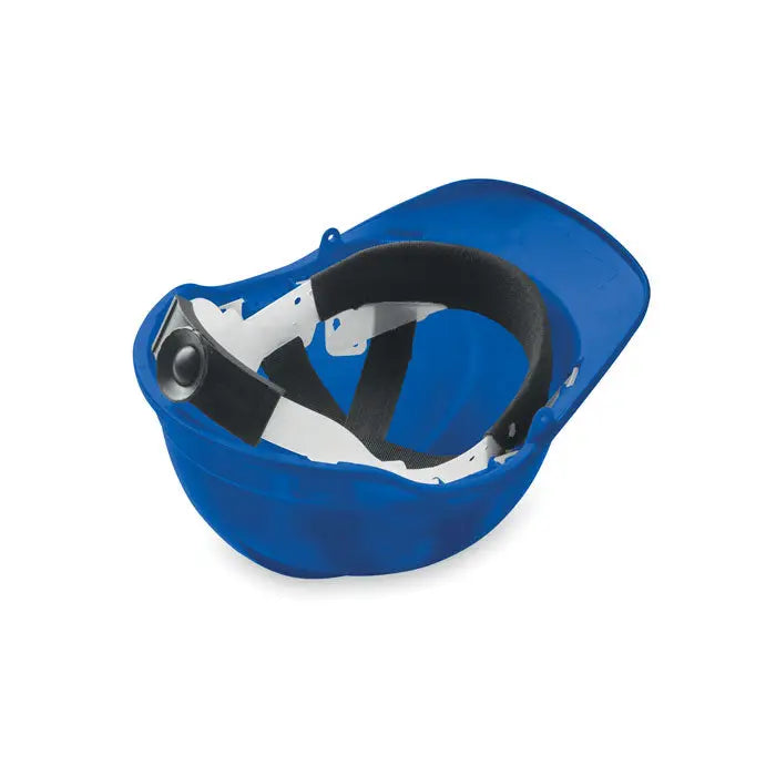 Casca de protectie din abs albastra cu lanterna integrata si curele reglabile negre pentru siguranta muncii
