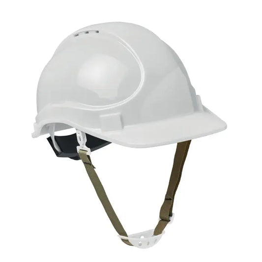 Casca de protectie din abs alba cu finisaj lucios si barete reglabile olive green