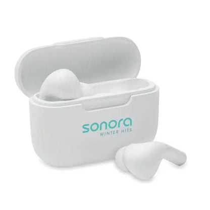 Casti abs tws casti wireless sonore albe sonora winter cu carcasa de incarcare alba matching