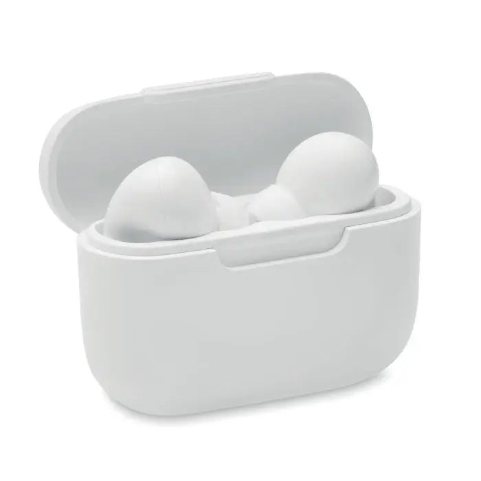 White wireless casti abs tws earbuds inside matching matte finish charging case