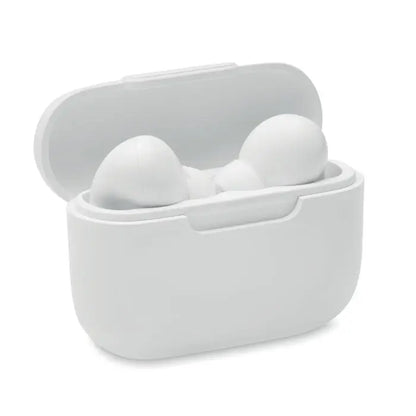White wireless casti abs tws earbuds inside matching matte finish charging case
