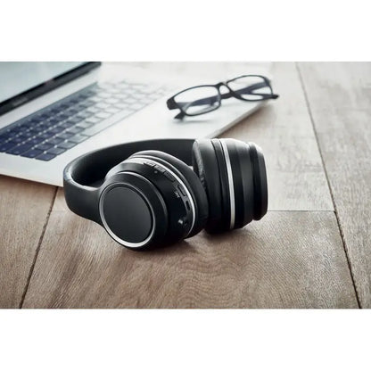 Casti over-ear wireless negre cu accente argintii si design modern personalizabil cu husa ANC