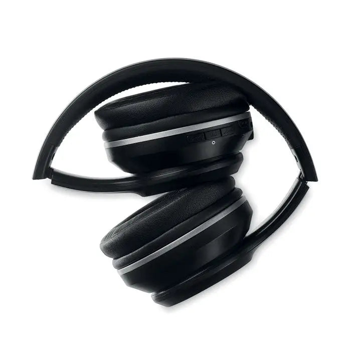 Casti negre wireless over-ear cu accent argintiu si paduri moi, husa personalizabila cu tehnologie anc