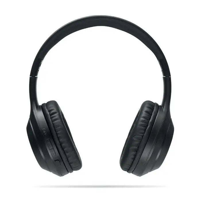 Căști fără fir negre cu design minimalist și cupe căptușite pentru confort audio de lungă durată