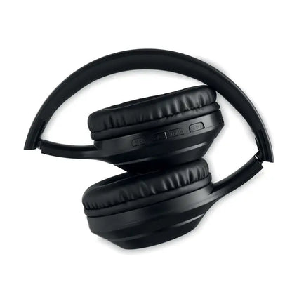 Căști fără fir over-ear negre cu cupe moi și bandă pliabilă pentru confort și portabilitate