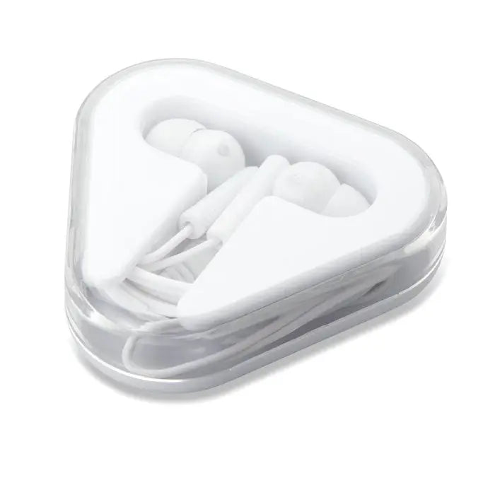 Casti in carcasa ps albe cu fir tip in ear in husa transparenta in forma de inima din plastic