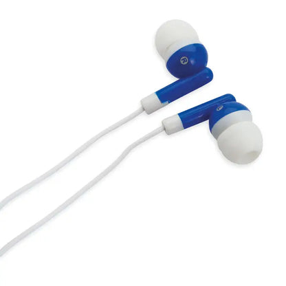 Casti in carcasa ps albastre si albe in-ear cu design plastic sleek pentru ascultare confortabila
