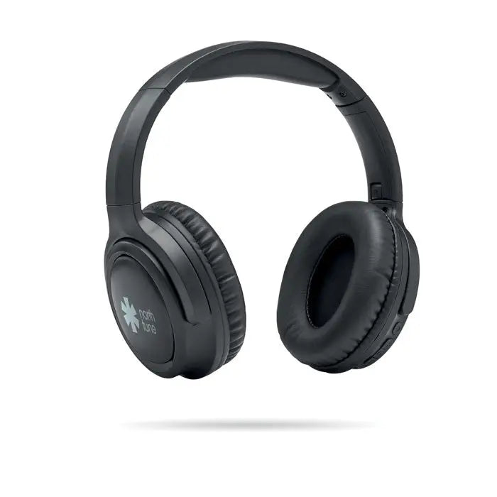 Casti pliabile anc negre cu bluetooth, cupe padurate si design modern pentru o experienta audio premium