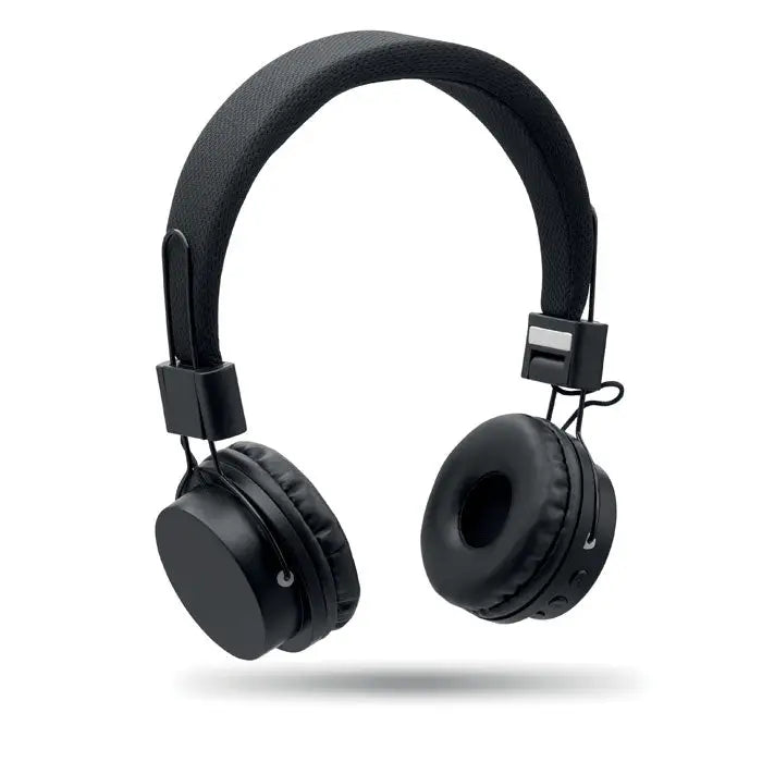 Casti pliabile fara fir negre cu banda captuseala din material textil si cupe moi pentru confort audio