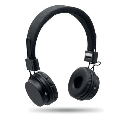 Casti pliabile fara fir negre cu banda captuseala din material textil si cupe moi pentru confort audio