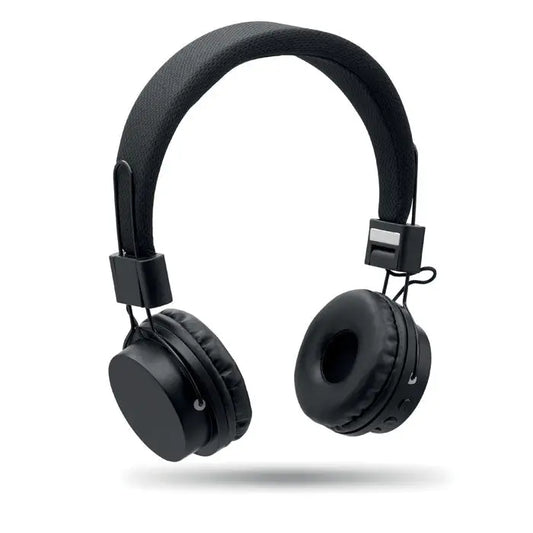 Casti pliabile fara fir negre cu banda captuseala din material textil si cupe moi pentru confort audio
