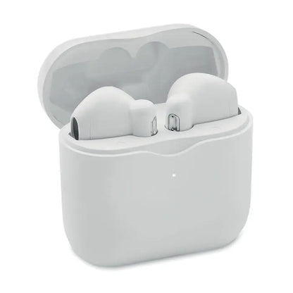 Casti tws albe wireless cu baza de incarcare cu finisaj mat elegant pentru utilizare portabila