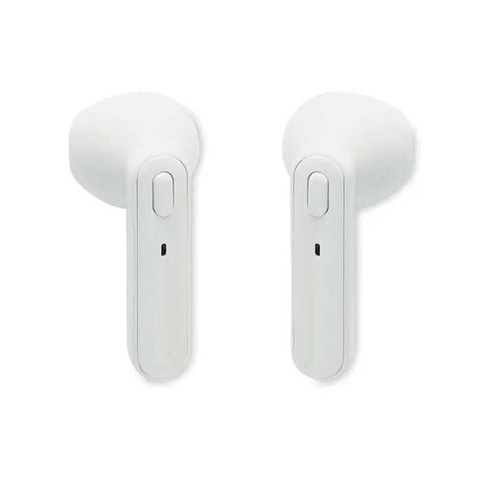 Casti tws albe wireless cu design minimalist si finisaj neted din plastic cu baza de incarcare
