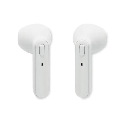 Casti tws albe wireless cu design minimalist si finisaj neted din plastic cu baza de incarcare