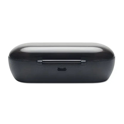 Cuta de incarcare neagra si lucioasa pentru casti tws cu design oval si port usb-c central