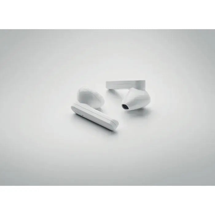 Casti tws cu incarcator solar alb cu design wireless minimalist si finisaj neted din plastic