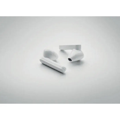 Casti tws cu incarcator solar alb cu design wireless minimalist si finisaj neted din plastic