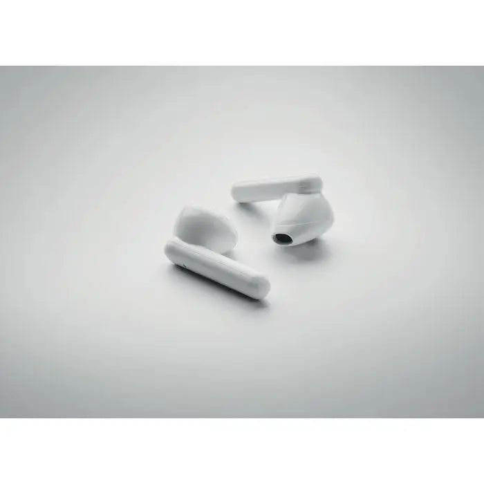 Casti tws albe wireless cu incarcare solara design minimalist si finisaj neted din plastic