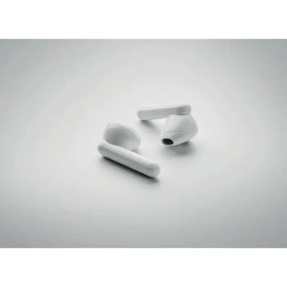 Casti tws albe wireless cu incarcare solara design minimalist si finisaj neted din plastic