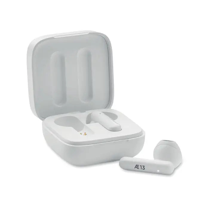Casti tws cu incarcator solar albe wireless in carcasa de incarcare pentru uz fara fir