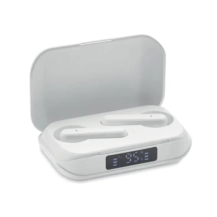Albe casti tws din abs reciclat in carcasa minimalista cu afisaj digital pentru niveluri baterie