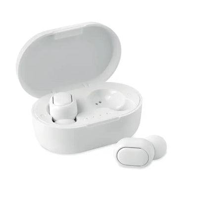 Casti tws albe din abs reciclat cu carcasa de incarcare alba pentru utilizare wireless comfortabila