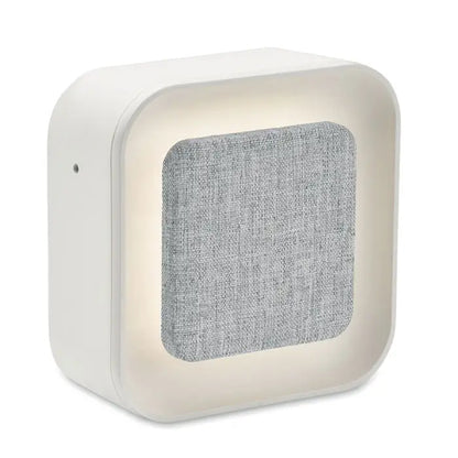 Ceas cu alarma alb patrat cu margine luminoasa si grila texturata gri din material reciclat abs rpet
